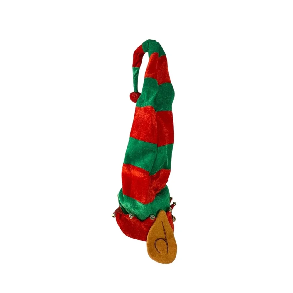 Giggling‎ Getup Elf Hat Red Green Striped Jingle Bells Adult Unisex Christmas